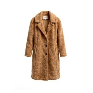 American Eagle Teddy Coat Women’s Brown Faux Fur Longline Jacket Size Large